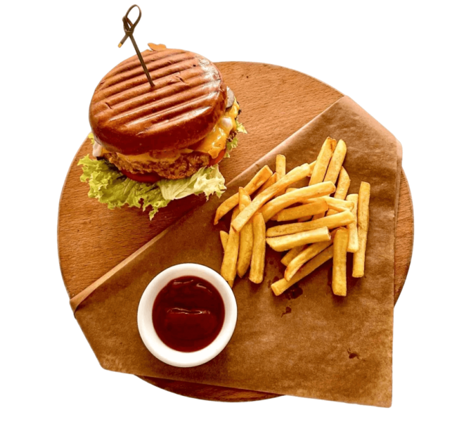 Чікен бургер + картопля фрі з доставкою по Буковель Поляниця Татарів