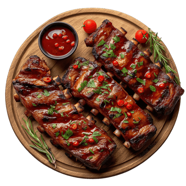 Свинячі ребра карамелізовані в соусі BBQ
